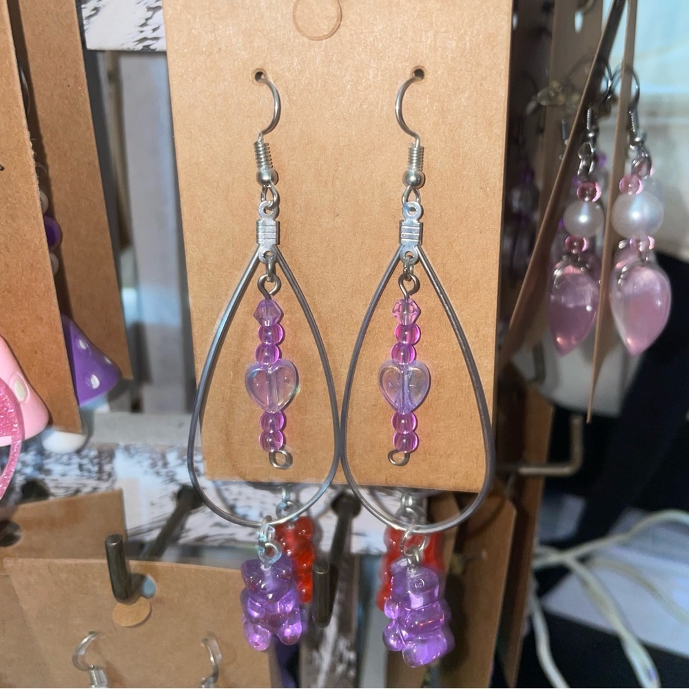 Purple Gummy Bear Dangle Earrings